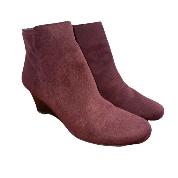 Naturalizer Boots Womens 7.5 Hilma Burgundy Maroon Wedge Ankle Booties - Picture 2 of 8